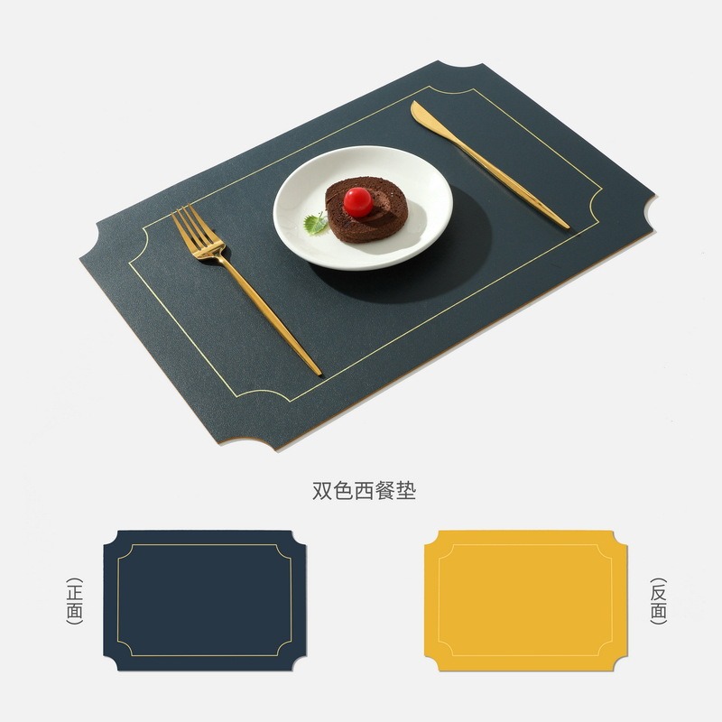 皮革餐墊ins風北歐餐盤墊防燙防水防滑兒童隔熱墊純色雙層西餐墊-細節圖10