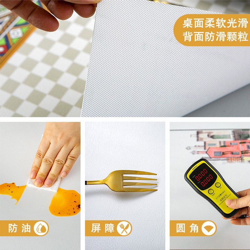 花磚皮革桌墊桌布防水防油免洗餐桌墊防燙茶幾墊牀頭櫃墊子桌面墊-細節圖4