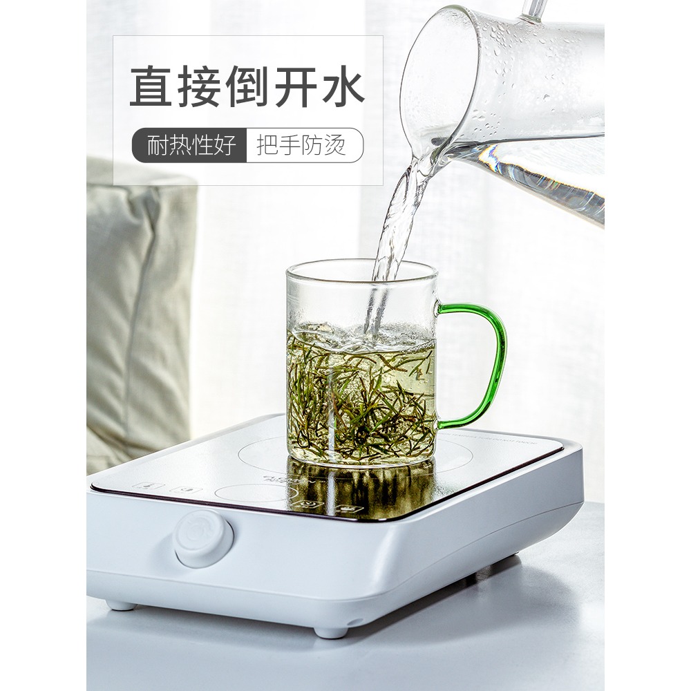 玻璃杯家用帶把手透明客廳泡茶杯家庭喝水杯子待客綠茶杯專用套裝-細節圖3