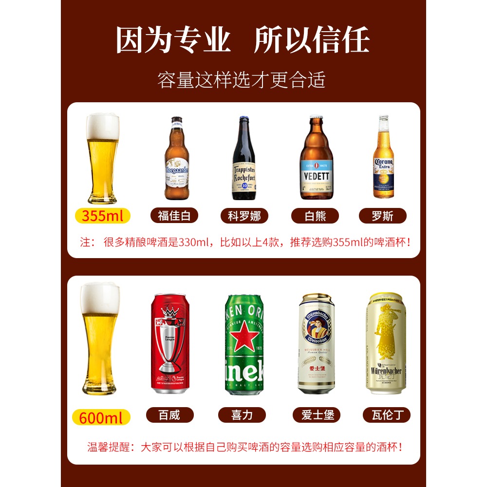 網紅啤酒杯子玻璃家用高檔精釀小麥大容量扎啤杯商用酒吧酒杯套裝-細節圖2