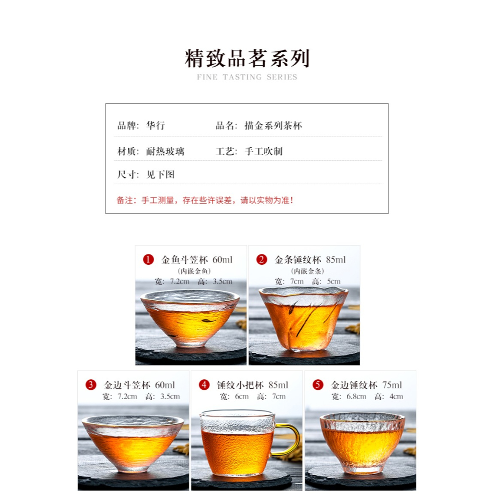 品茗杯玻璃小茶杯功夫茶具套裝家用透明主人杯斗笠杯錘紋玻璃杯-細節圖8
