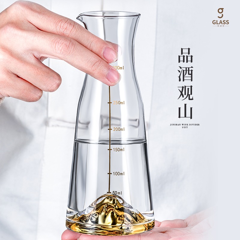 水晶玻璃子彈杯家用二兩小號一口杯金箔白酒杯套裝中式酒盅分酒器-細節圖5