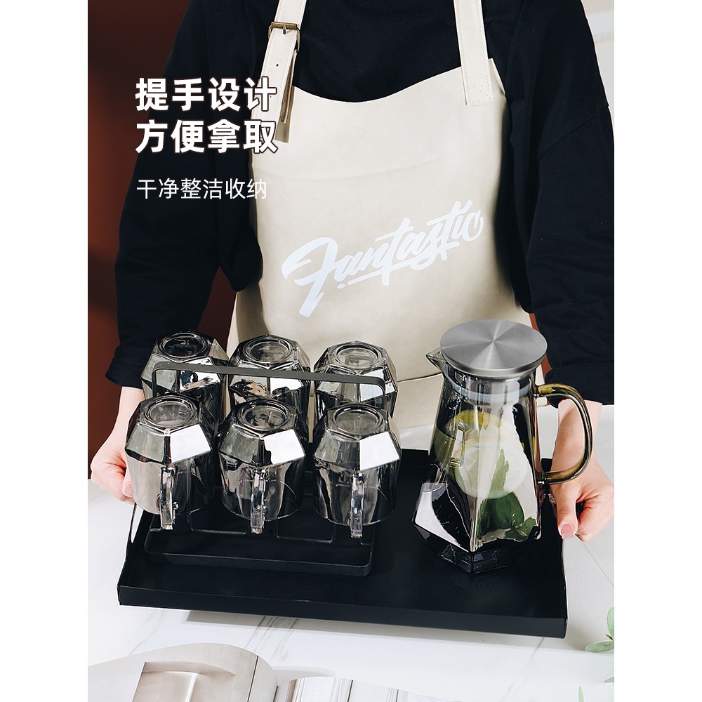 輕奢ins風高級感玻璃杯子鉆石家用客廳喝水待客耐熱茶杯水壺套裝-細節圖3
