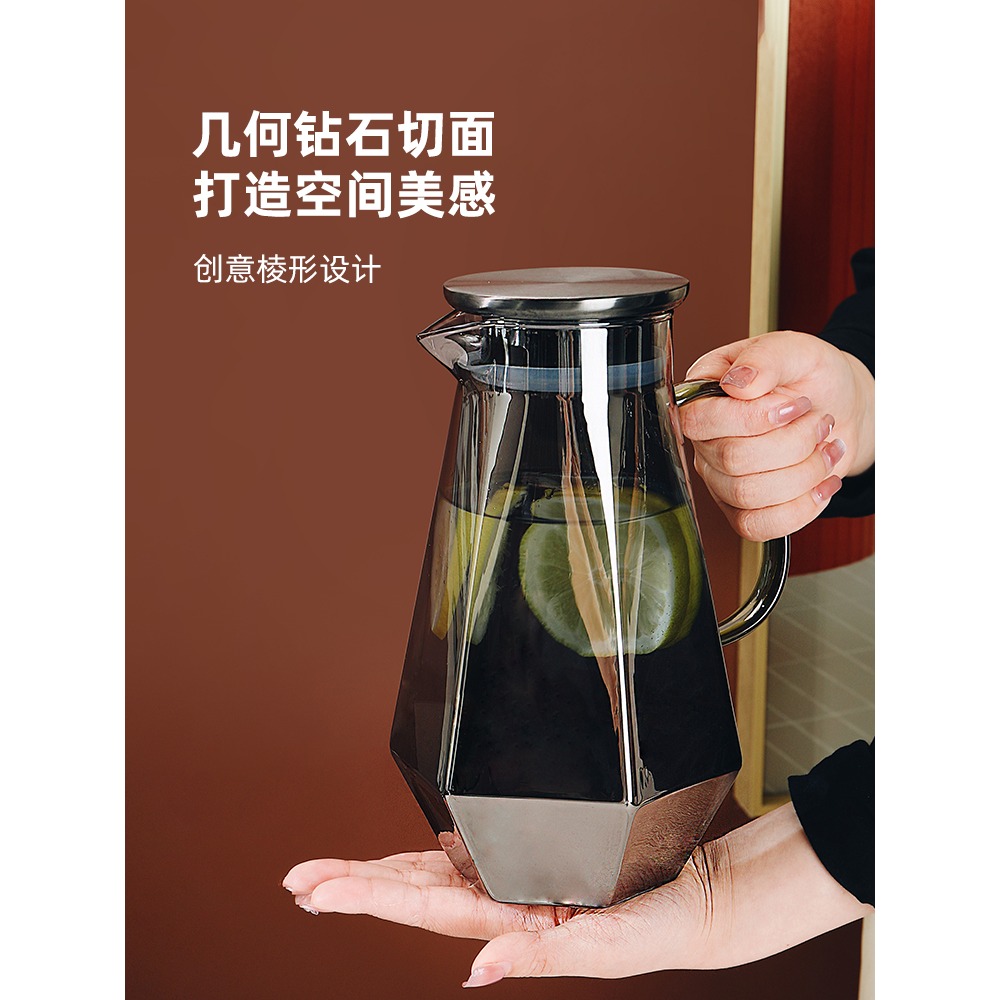 輕奢ins風高級感玻璃杯子鉆石家用客廳喝水待客耐熱茶杯水壺套裝-細節圖4
