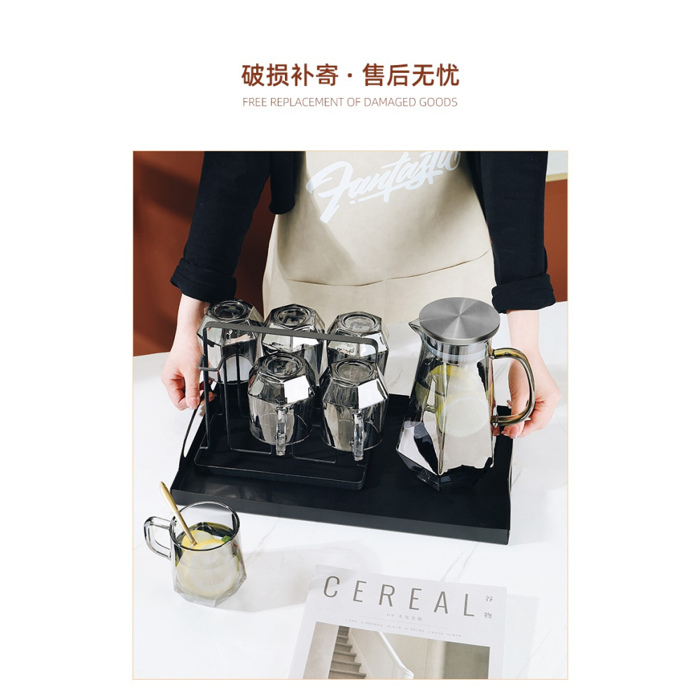 輕奢ins風高級感玻璃杯子鉆石家用客廳喝水待客耐熱茶杯水壺套裝-細節圖7