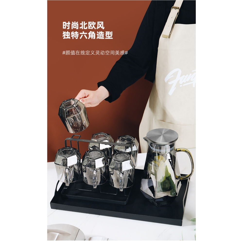 輕奢ins風高級感玻璃杯子鉆石家用客廳喝水待客耐熱茶杯水壺套裝-細節圖8