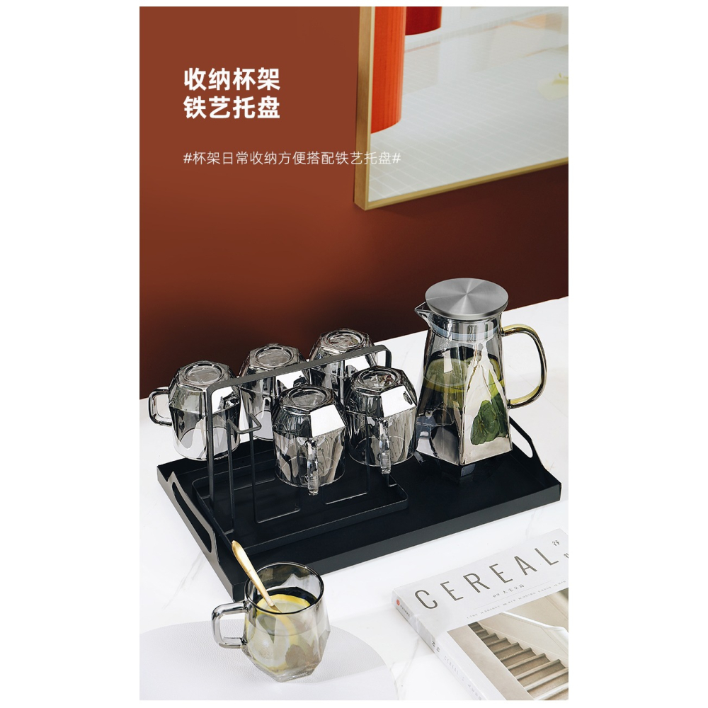 輕奢ins風高級感玻璃杯子鉆石家用客廳喝水待客耐熱茶杯水壺套裝-細節圖10