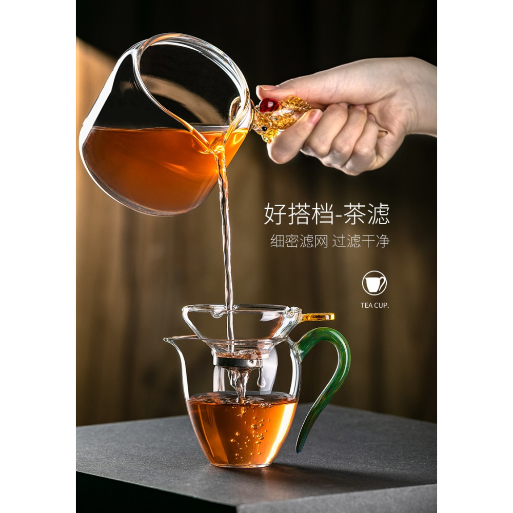 水晶玻璃公道杯茶漏套裝高端透明分茶器功夫茶具配件小號茶海茶杯-細節圖10
