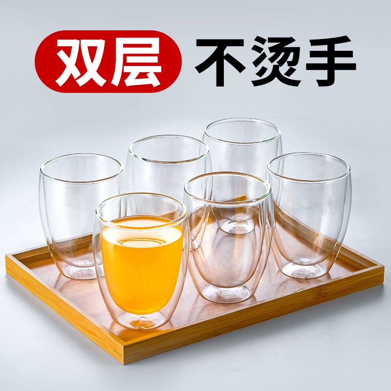 雙層玻璃杯隔熱防燙家用套裝透明咖啡杯牛奶杯喝水杯子耐熱茶杯-細節圖2