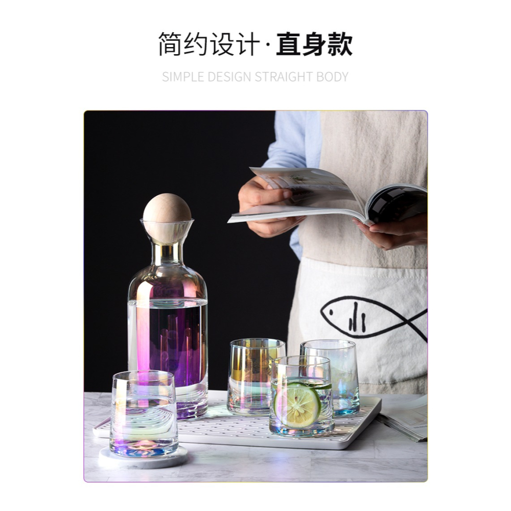 北歐ins風輕奢創意彩色玻璃杯家用牛奶杯果汁杯網紅喝水杯子套裝-細節圖8