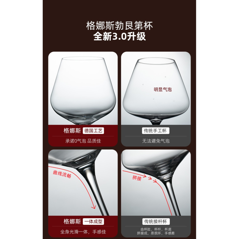 水晶勃艮第紅酒杯子套裝玻璃家用奢華創意醒酒器大號高腳杯600ml-細節圖6