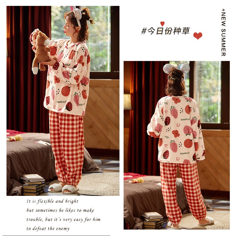 珊瑚絨睡衣女年新款冬季加厚加絨法蘭絨保暖家居服套裝秋冬款-細節圖4