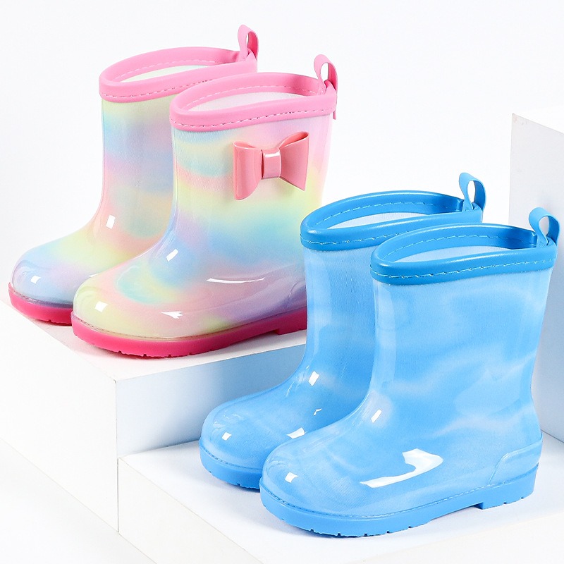 兒童雨鞋女童寶寶彩虹防滑雨靴女童學生小童幼兒水鞋防水小孩膠鞋-細節圖2
