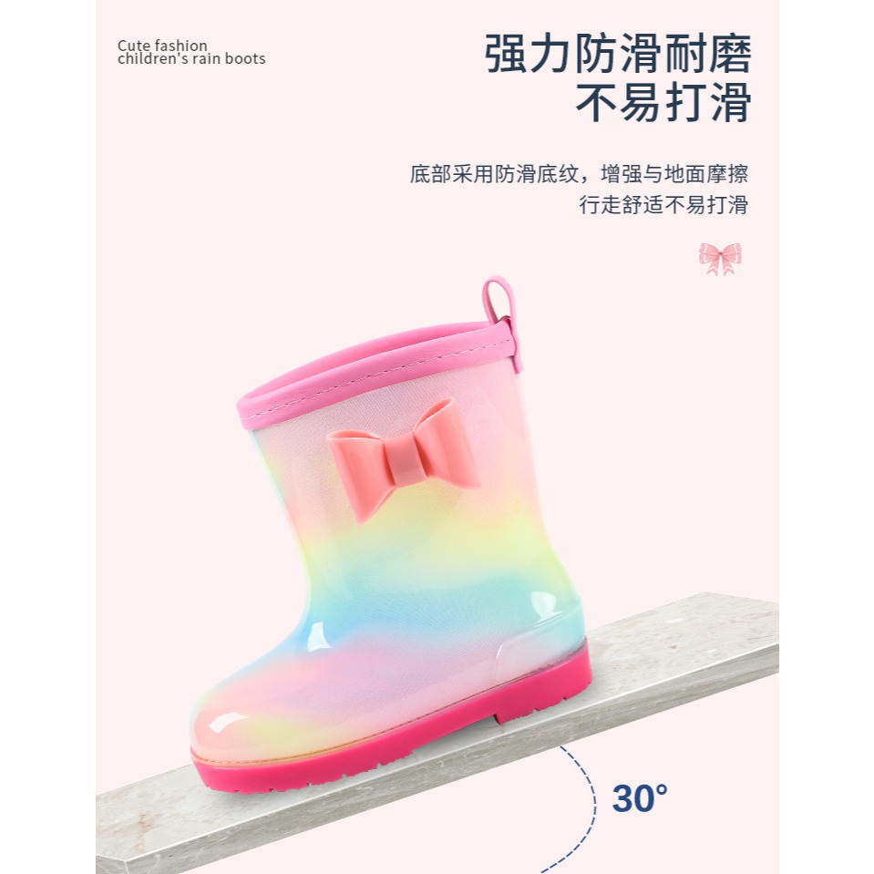 兒童雨鞋女童寶寶彩虹防滑雨靴女童學生小童幼兒水鞋防水小孩膠鞋-細節圖5