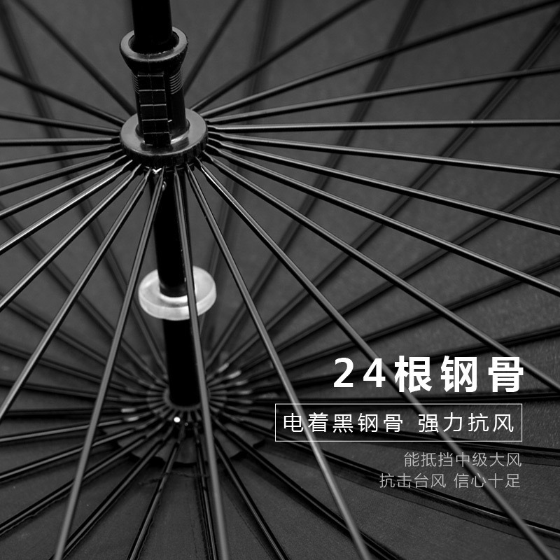 商務男士24骨超級大號雙人加固抗風黑色直柄雨傘防爆雨長柄雨傘-細節圖3