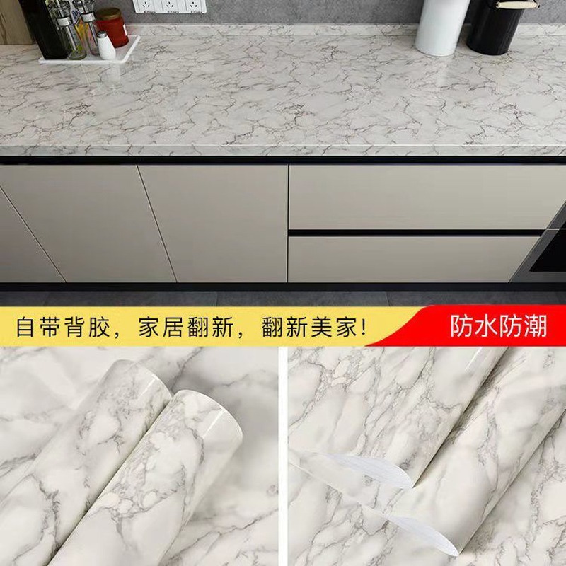 廚房防油貼紙防水自粘墻紙防潮竈臺臺面櫥櫃子翻新瓷磚大理石貼紙-細節圖10
