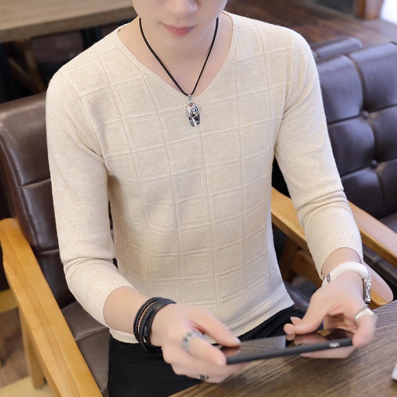 V領秋裝低領男士毛衣薄韓版衣服修身線衣男裝針織衫秋季打底衫男-細節圖4