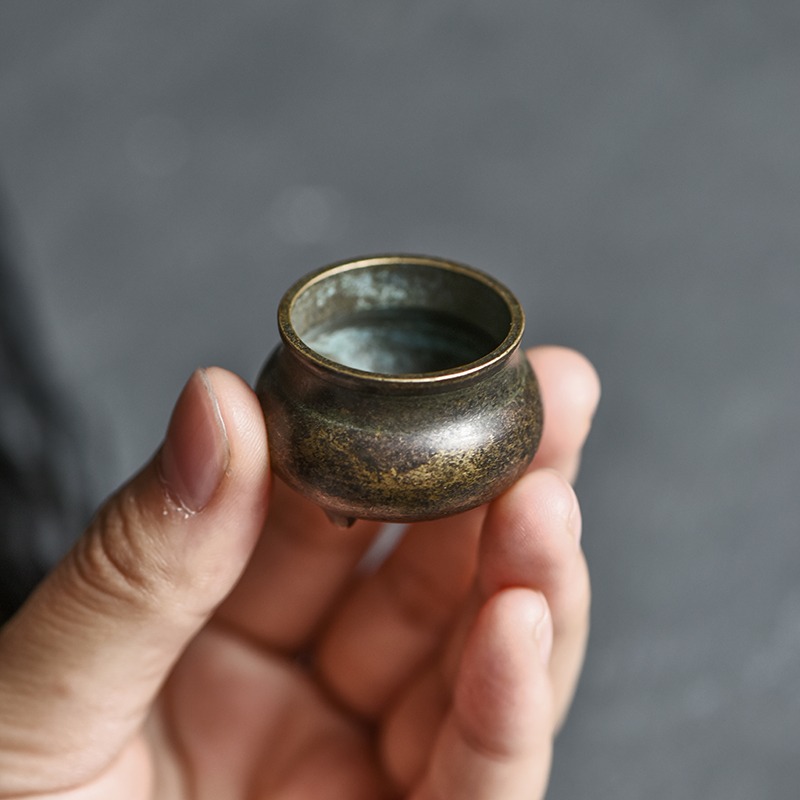仿古三足鼎小香爐迷你黃銅薰香爐家用檀香沉香香插座旅行便攜香座-細節圖4