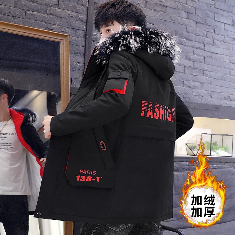 夾克男2021加絨加厚韓版中長款外套男士棉衣學生潮流衣服帥氣風衣-細節圖2