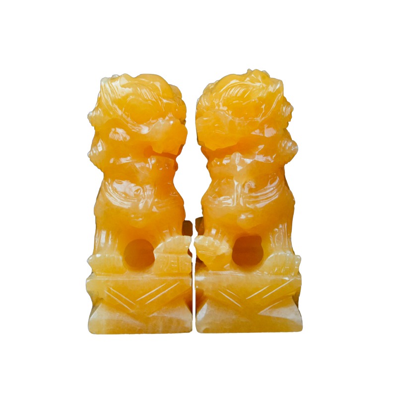 黃玉墓地獅子一對守靈獅骨灰盒用品擺件供奉祭祀下葬陪葬隨葬用品-細節圖4