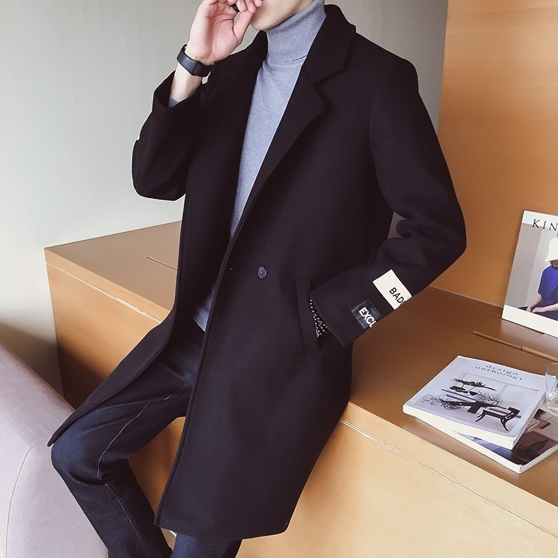 秋冬季寬松風衣外套男2021新款胖子大碼毛衣大衣中長款呢子上衣服-細節圖2