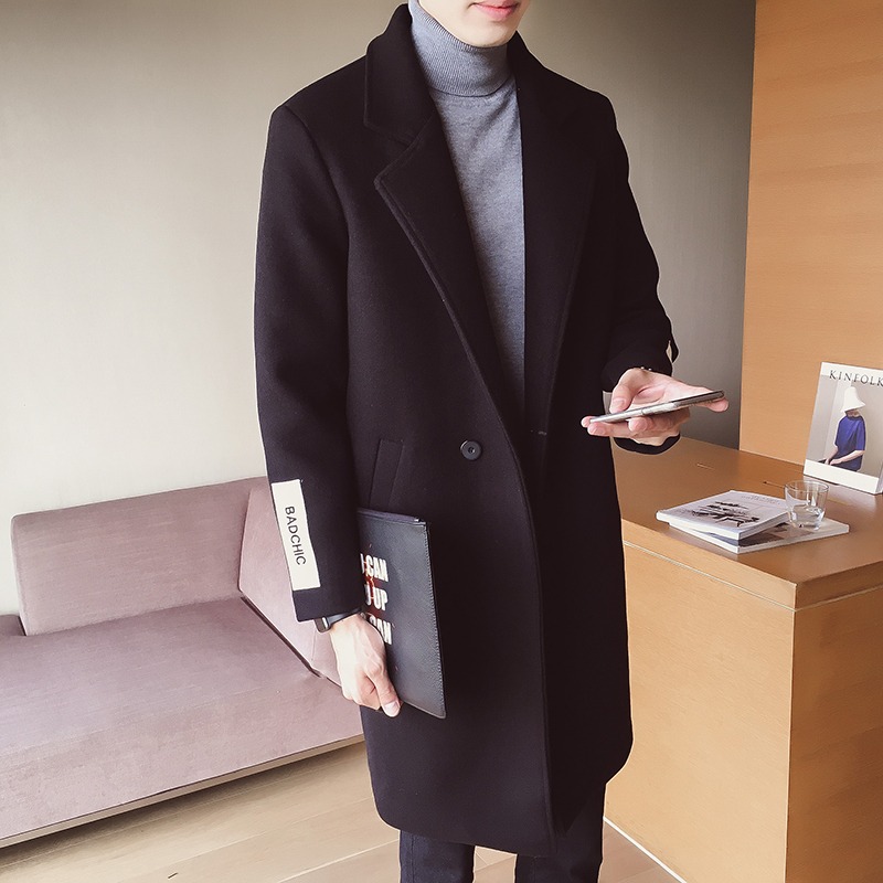秋冬季寬松風衣外套男2021新款胖子大碼毛衣大衣中長款呢子上衣服-細節圖4