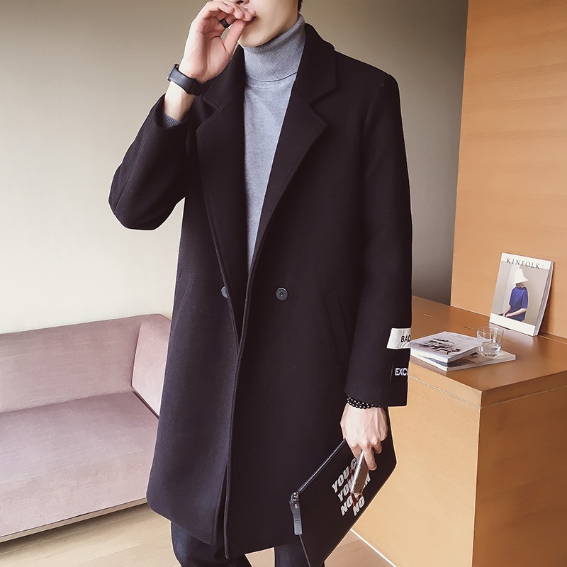 秋冬季寬松風衣外套男2021新款胖子大碼毛衣大衣中長款呢子上衣服-細節圖5