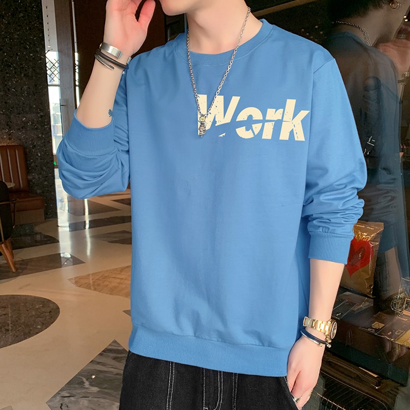 2021新款韓版潮流男士圓領衛衣黑色寬松港風春秋季潮牌打底衫上衣-細節圖2