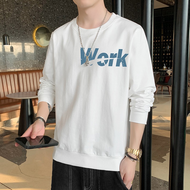 2021新款韓版潮流男士圓領衛衣黑色寬松港風春秋季潮牌打底衫上衣-細節圖4