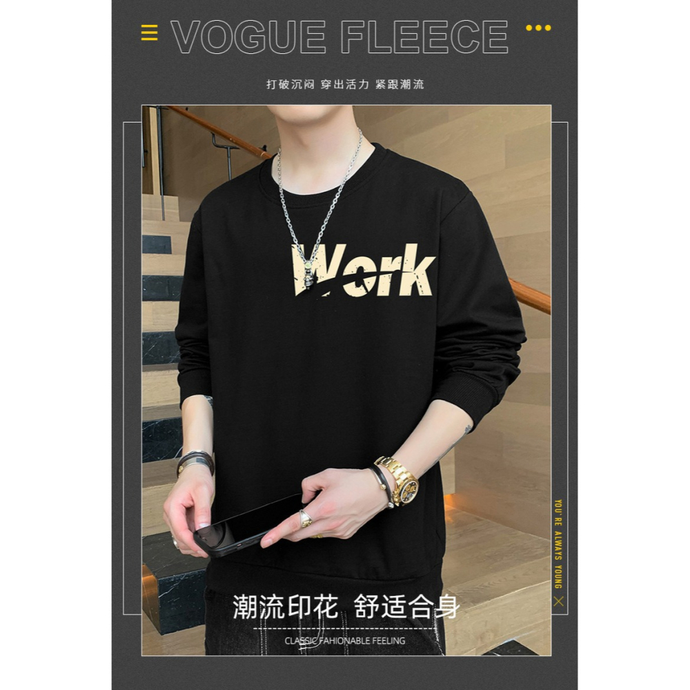 2021新款韓版潮流男士圓領衛衣黑色寬松港風春秋季潮牌打底衫上衣-細節圖6