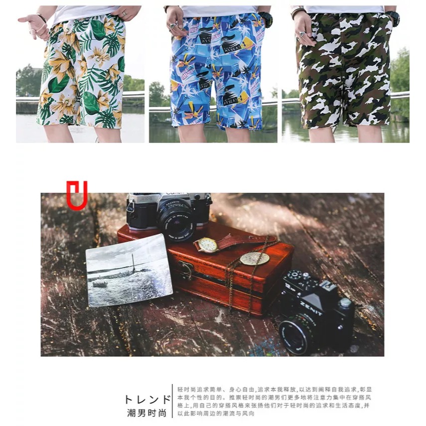 夏季男士五分沙灘短褲大褲頭外穿寬松居家休閑花褲衩家居潮休閑潮-細節圖10