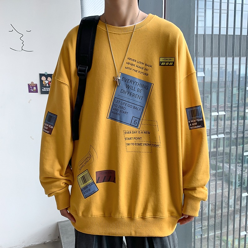 圓領衛衣男潮ins港風潮牌春秋季外套韓版潮流長袖t恤寬松上衣服C-細節圖3