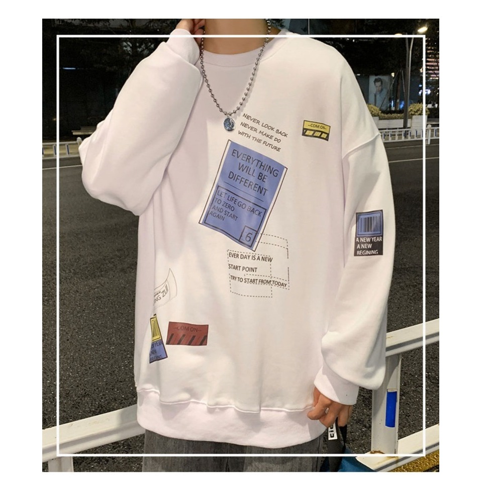 圓領衛衣男潮ins港風潮牌春秋季外套韓版潮流長袖t恤寬松上衣服C-細節圖6