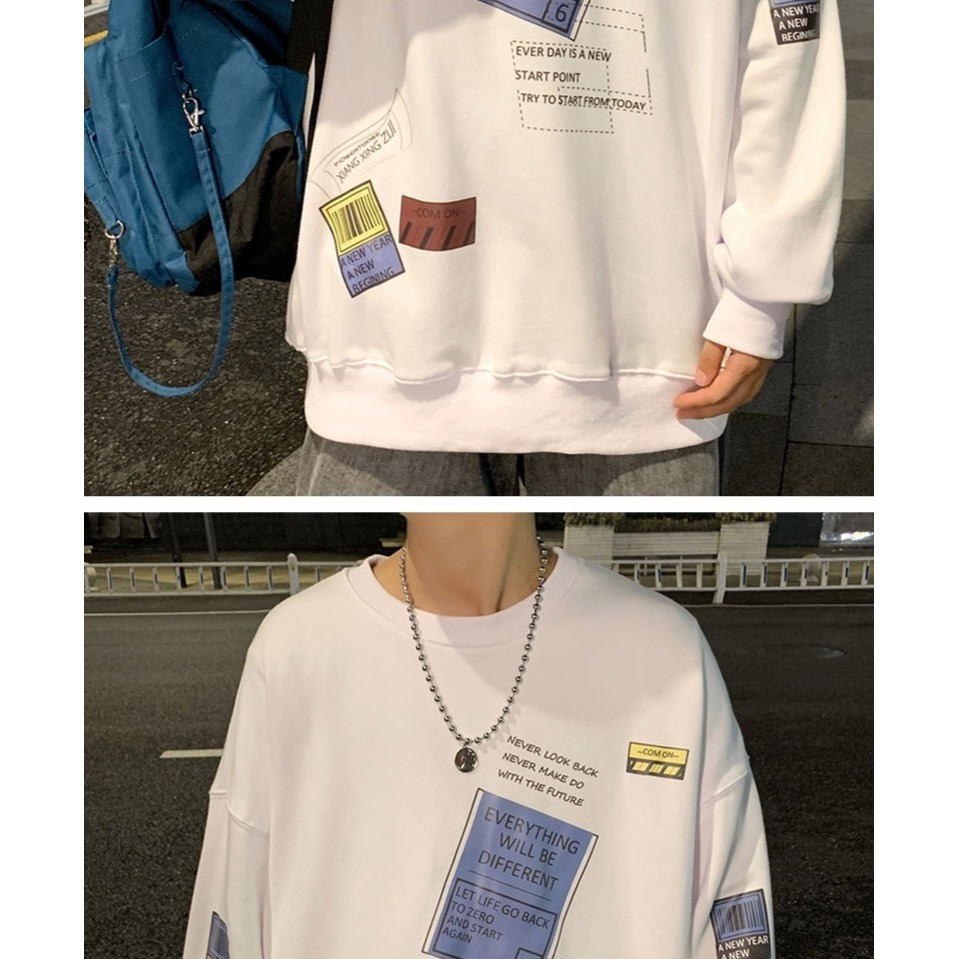 圓領衛衣男潮ins港風潮牌春秋季外套韓版潮流長袖t恤寬松上衣服C-細節圖9