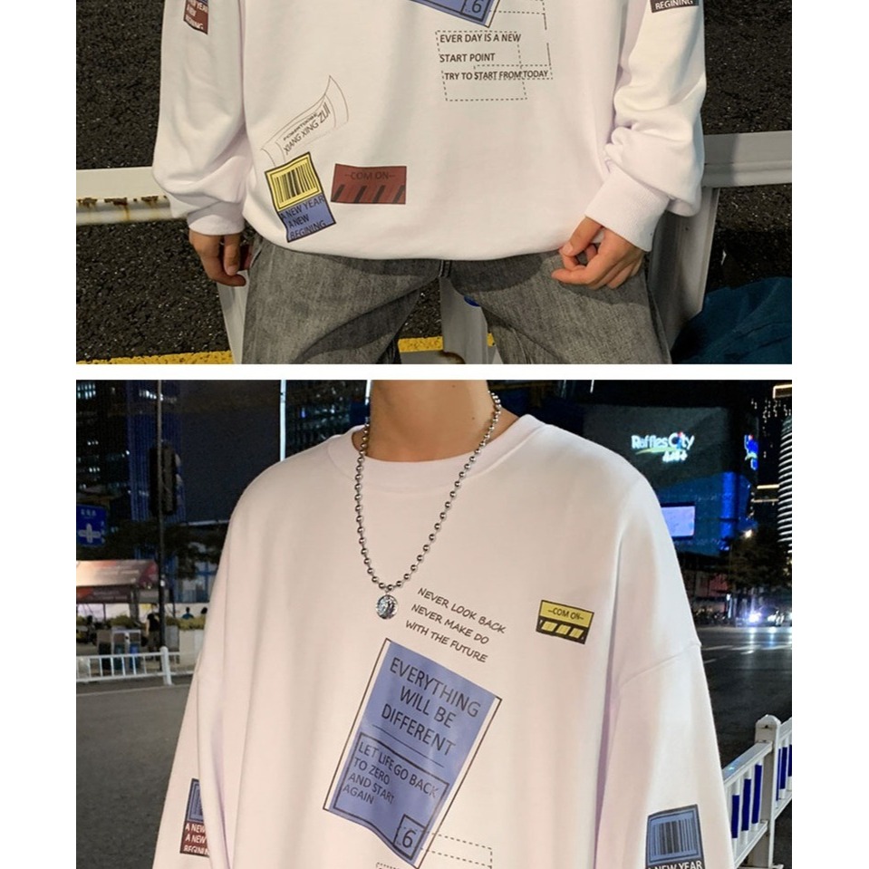 圓領衛衣男潮ins港風潮牌春秋季外套韓版潮流長袖t恤寬松上衣服C-細節圖10