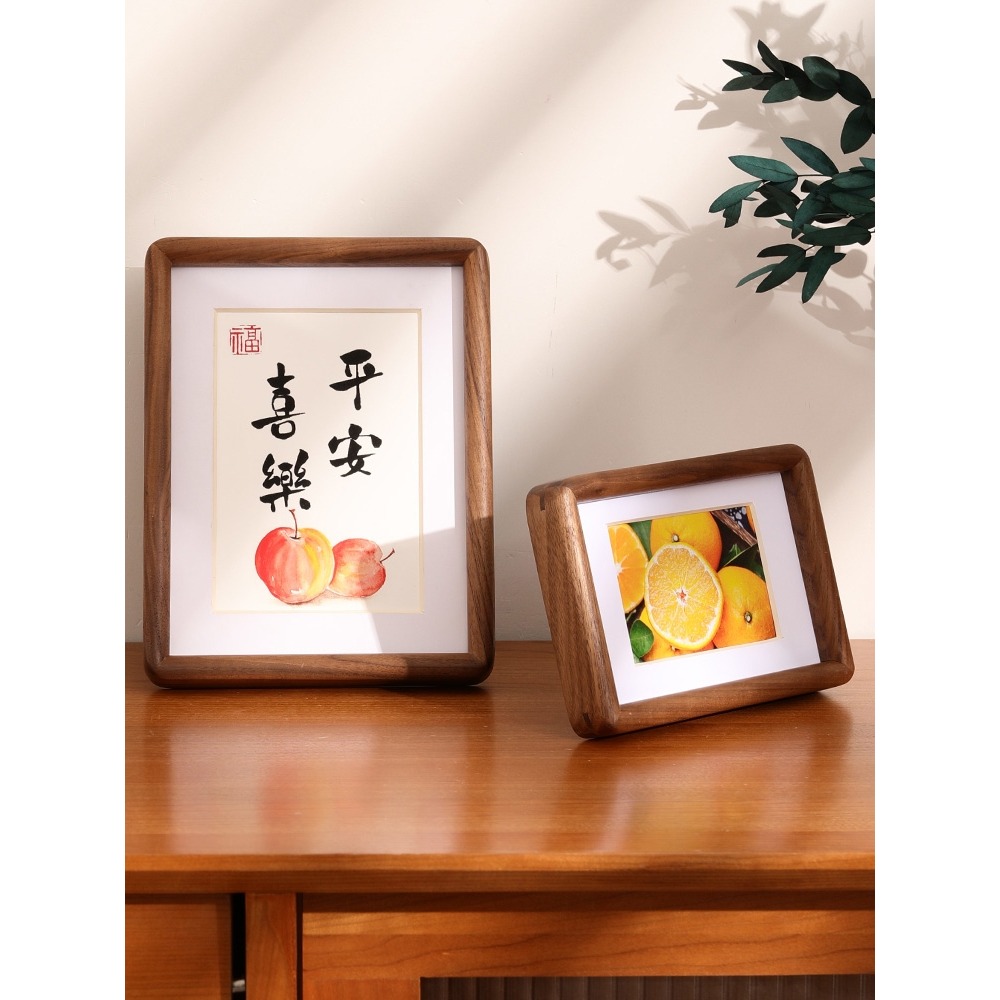 胡桃木圓角榫卯相框洗照片來圖定做8寸6結婚字畫書法空白裝裱擺臺-細節圖5