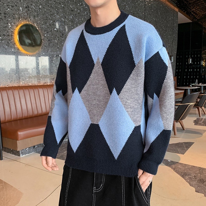 男士復古圓領毛衣春秋季線衣韓版潮流寬松冬季男裝針織衫羊絨上衣-細節圖5