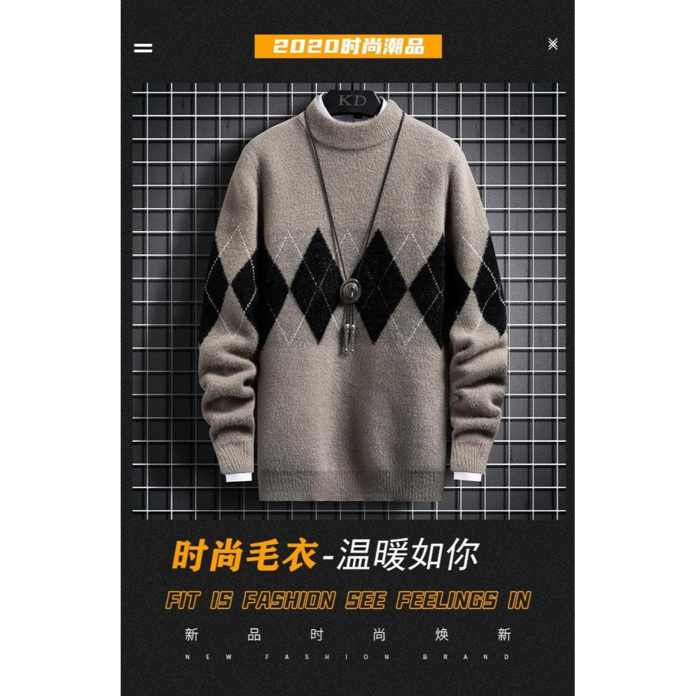 半高領毛衣男士秋冬季保暖加絨加厚款水貂絨中領打底針織衫上衣服-細節圖6