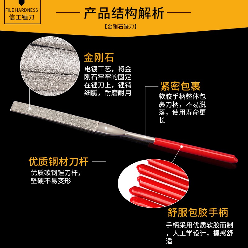 什錦銼刀金剛石金剛砂整形銼刀金屬打磨工具扁平圓銼半圓形三角銼-細節圖4