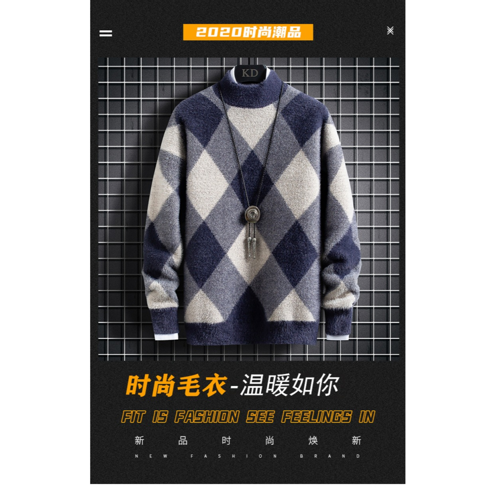 青少年水貂絨毛衣男潮加厚款秋冬季初中高中學生半高領打底針織衫-細節圖6
