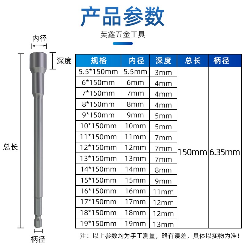強磁性鉻釩合金鋼風批套筒加長電鉆批頭外六角150長5.5-19六角柄-細節圖3
