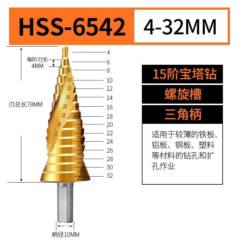 寶塔鉆頭萬能打孔擴孔器多功能德國階梯錐形型不銹鋼開孔器金屬鉆-細節圖5