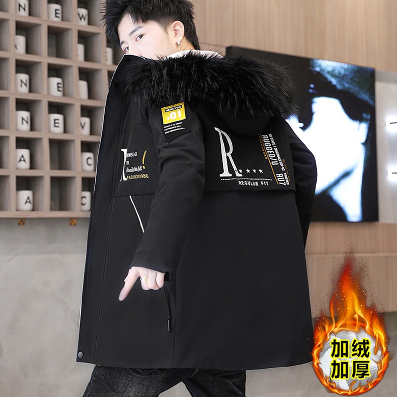 青少年中長款風衣男冬季帥氣大衣初中高中學生休閑加絨加厚外套潮-細節圖3