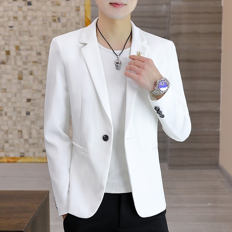 春秋季西服男士新款潮流休閑純色外套韓版修身單件上衣便服小西裝-細節圖2
