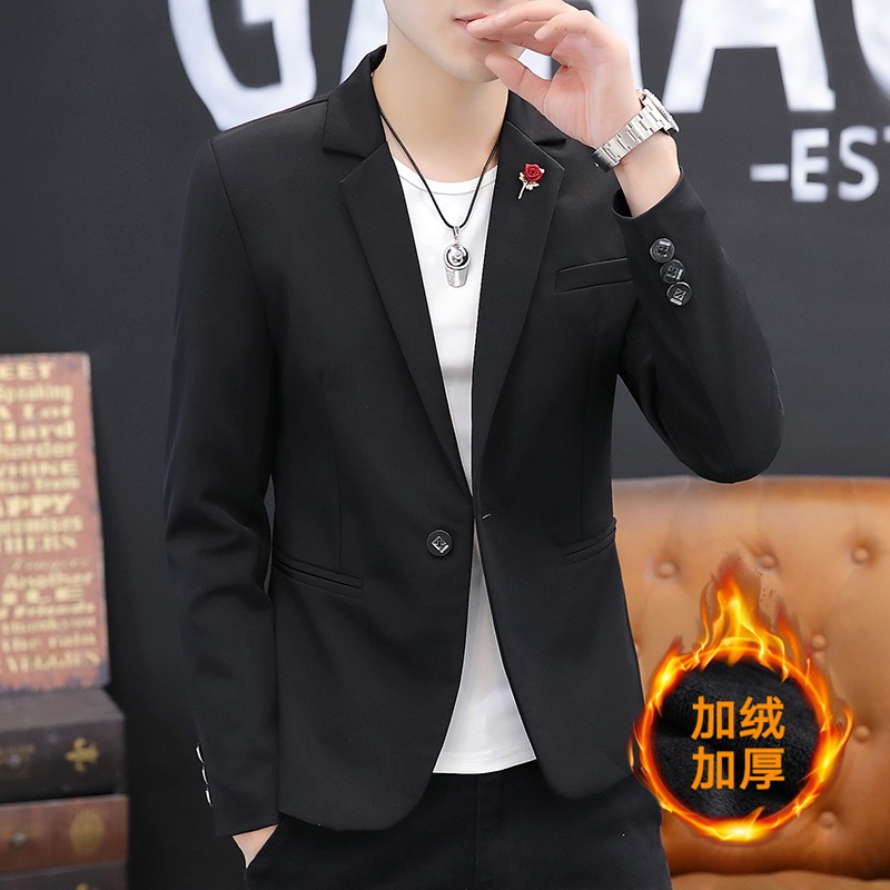 春秋季西服男士新款潮流休閑純色外套韓版修身單件上衣便服小西裝-細節圖3