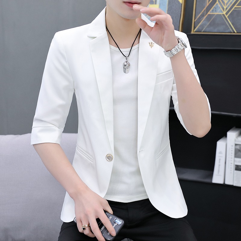 春秋季西服男士新款潮流休閑純色外套韓版修身單件上衣便服小西裝-細節圖5