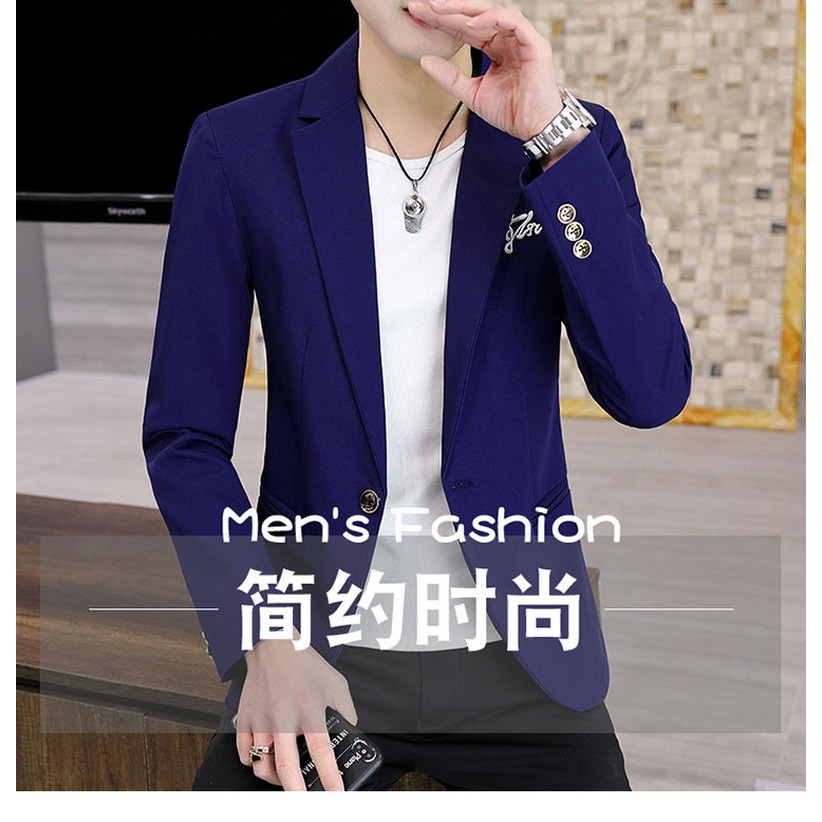 春秋季西服男士新款潮流休閑純色外套韓版修身單件上衣便服小西裝-細節圖6