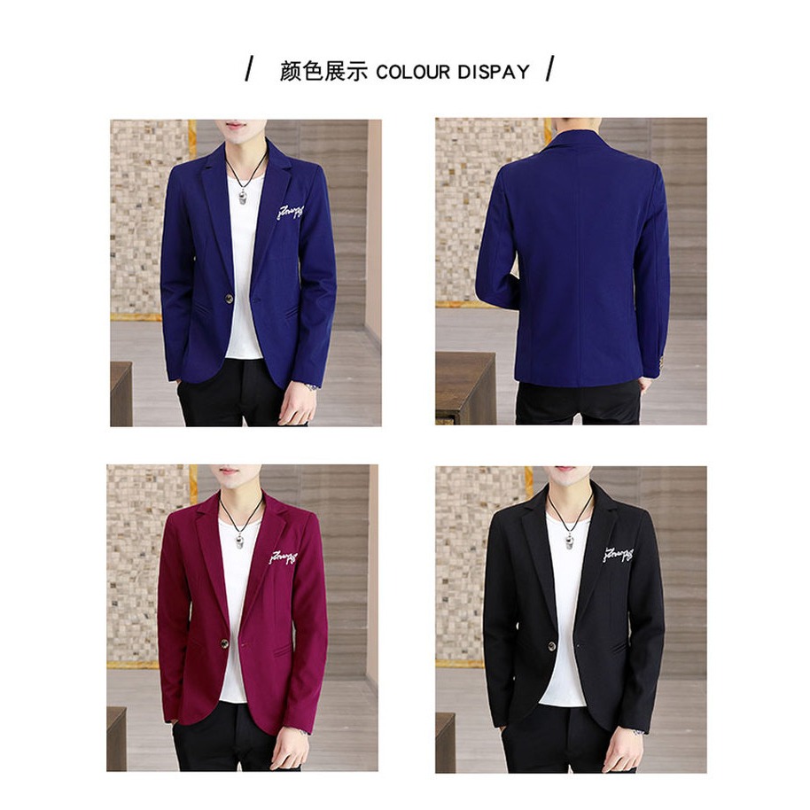 春秋季西服男士新款潮流休閑純色外套韓版修身單件上衣便服小西裝-細節圖9