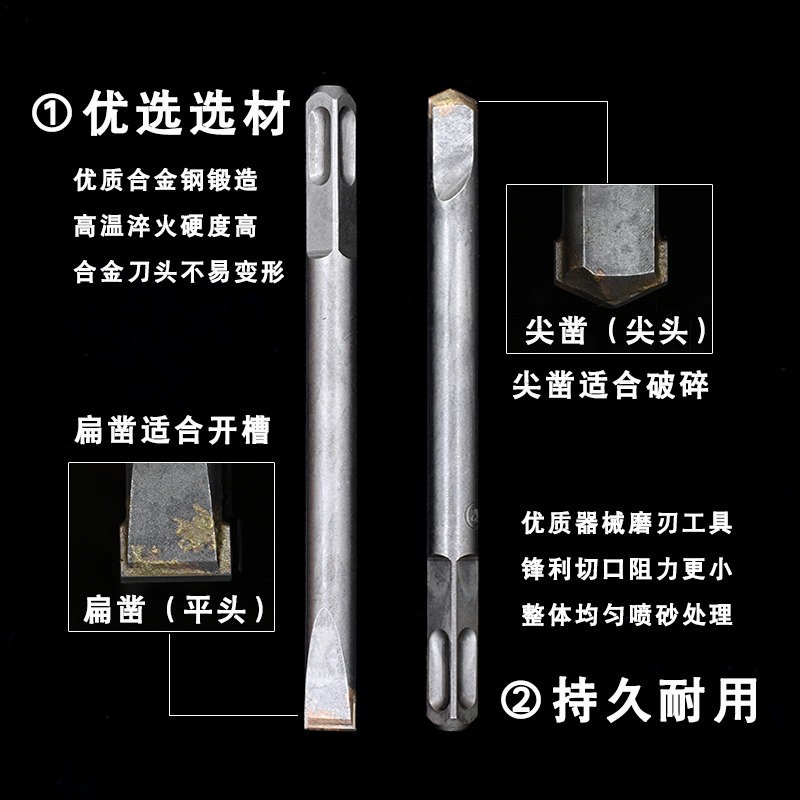 方柄四坑四槽電錘沖擊鉆鉆頭合金鑿鏟墻王混泥土鑿子墻壁布線開槽-細節圖3