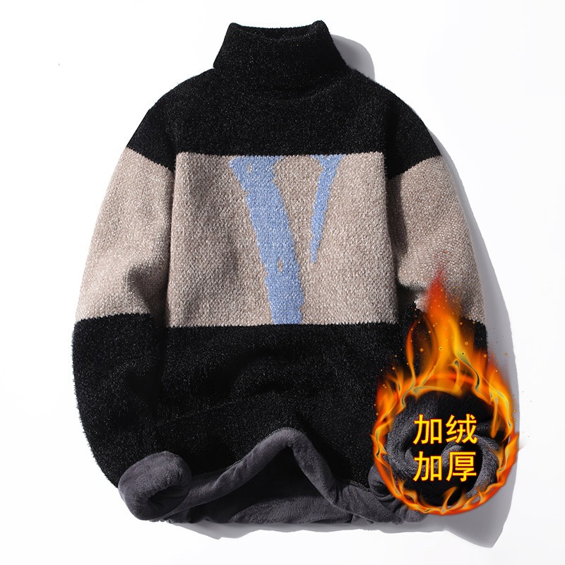 金貂絨加絨加厚高領毛衣男士秋冬季上衣服潮流韓版保暖打底衫外套-細節圖2